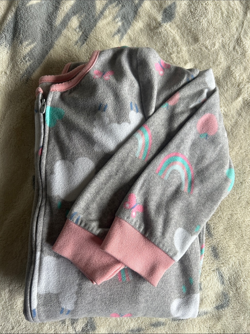 Carter's Gray Fleece Footed Pajamas w/ Pink Trim and Sheep/Rainbow Print Size 7